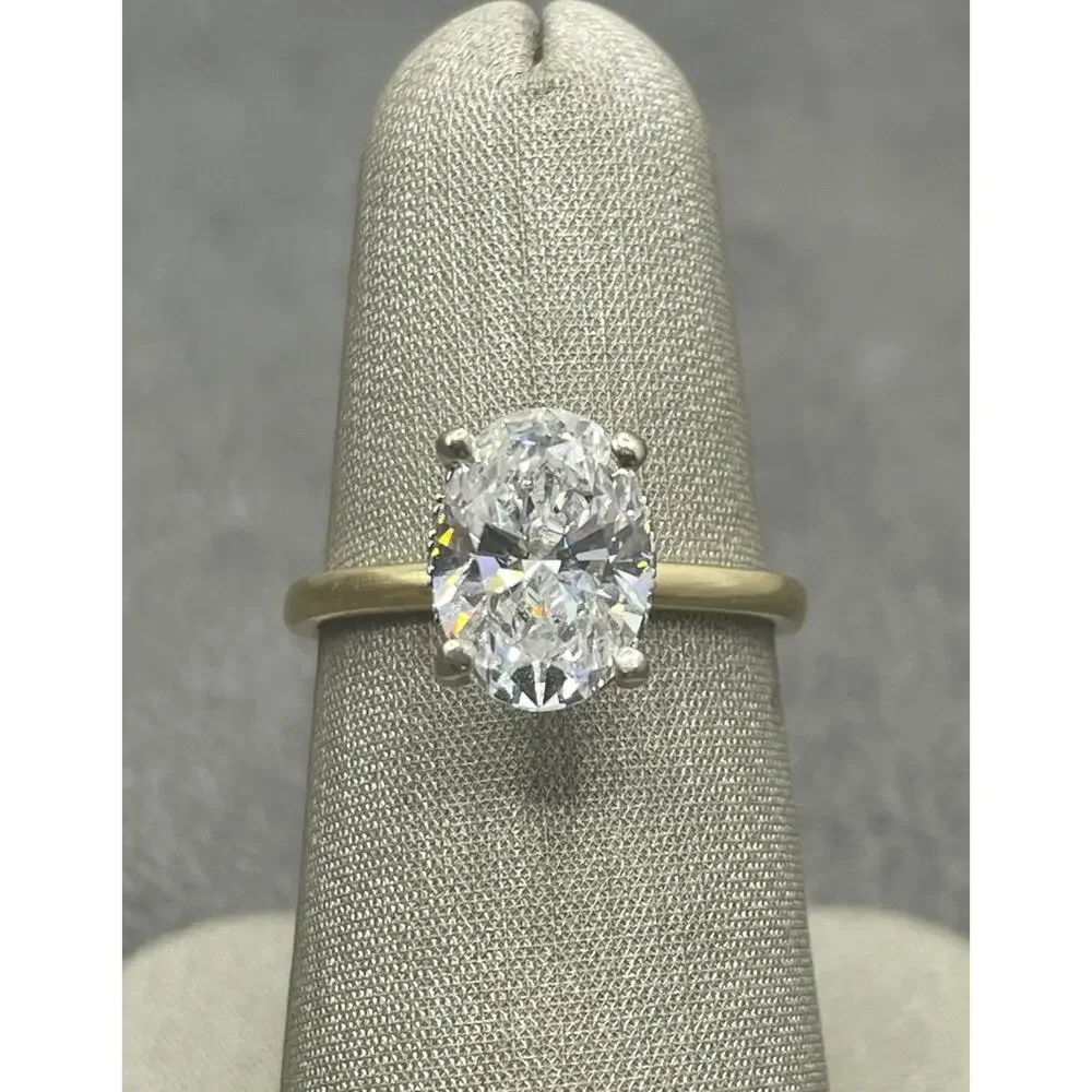 14K Two-tone Oval Lab Diamond Ring W/ Hidden Diamond Halo Under Gallery (26240)